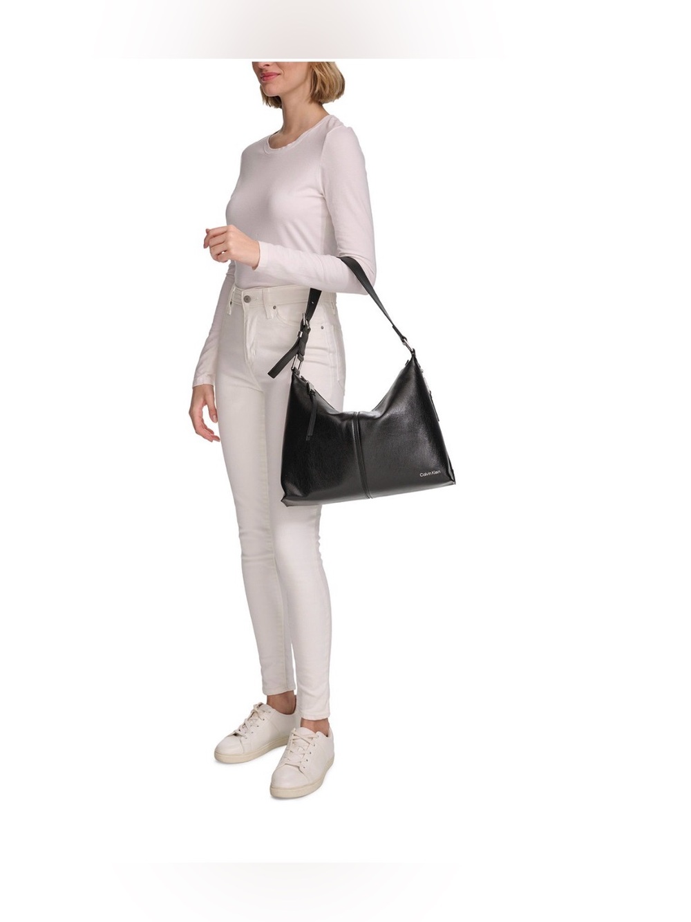 Calvin Klein Women’s Max Top Zip Hobo Sholder Bag. Black/Silver. - Picture 10 of 16